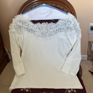Great White 3/4 sleeve in white. Size S from Boston Proper. Off the shoulder top
